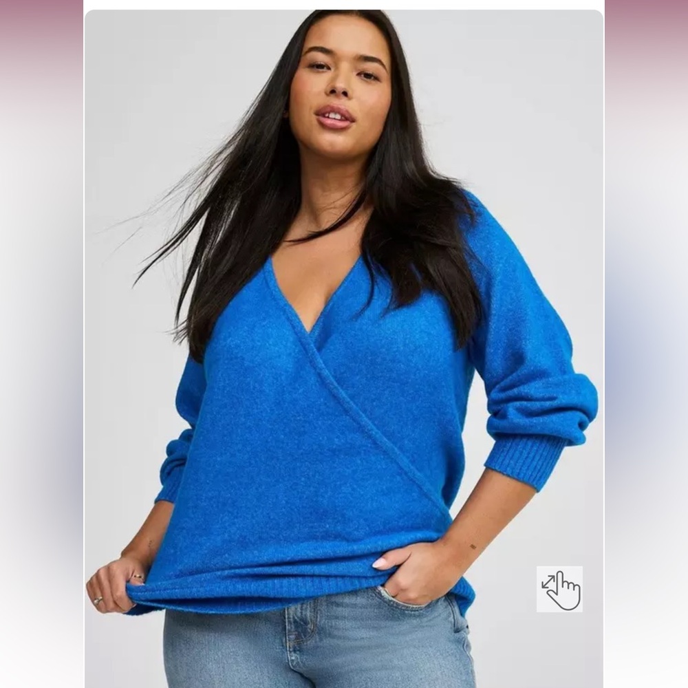 Blue Vegan Cashmere Pullover Surplice Sweater